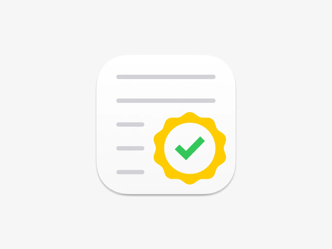 The Warranties app icon — a document with a yellow seal and a green checkmark.